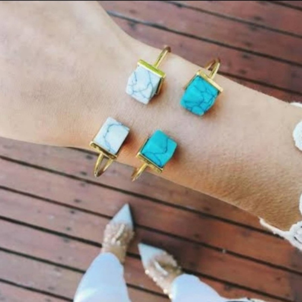 BLUE Stone Marble Design Golden Cuff Bracelet